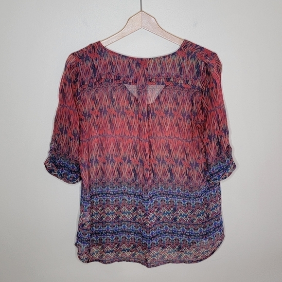 Skies Are Blue | Boho Zig Zag Print Blouse Size Medium - Picture 3 of 6